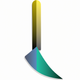 A AI-generated app icon of a sickle in pale yellow color and dark blue color and light gray color and vivid green color color scheme