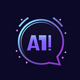 A AI-generated app icon of a chat bubble with the letters ai in blue, silver, purple color scheme