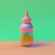 An app icon of  an image of a bottle of baby milk with indigo and dusty rose and burnt orange and pastel green scheme color