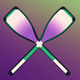 A AI-generated app icon of a pair of Paddles Crossed in olive green , dark purple , ghost white , tan color scheme