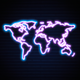 A AI-generated app icon of a world map in red-orange color and raspberry color and sunglow color and magenta color color scheme