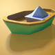A AI-generated app icon of a boat in silver , yellow , indigo , mint green color scheme