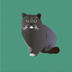 A AI-generated app icon of a british shorthair cat in gray color and vivid green color and purple color and reddish brown color color scheme