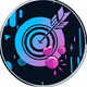 An app icon of  an image of a target with charcoal and orchid and periwinkle and medium slate blue scheme color