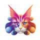 A AI-generated app icon of a maine coon cat in light blue color and bright orange color and rich purple color and pinkish red color color scheme