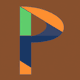 A AI-generated app icon of a letter P in royal blue , olive , burnt orange , ebony color scheme
