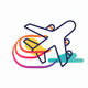 A AI-generated app icon of a plane flying in the sky in  color scheme