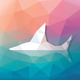 A AI-generated app icon of shark fin above the sea surface in red-violet color and tan color and green color and light pink color color scheme
