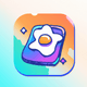 A AI-generated app icon of a pad with fried egg in blue , yellow orange , peach puff , cornflower color scheme