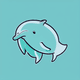 A AI-generated app icon of a dolphin in periwinkle , mint green color scheme