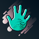 A AI-generated app icon of a handprint in white color and mint green color and laser lemon color and sky blue color color scheme