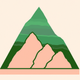 A AI-generated app icon of a mountain in sage green color and olive drab color and beige color and raspberry color color scheme