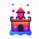 A AI-generated app icon of a castle in red and indigo color scheme