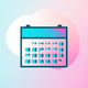 A AI-generated app icon of a stylized calendar  in aquamarine color and mint color and cream beige color and hot pink color color scheme