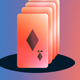 A AI-generated app icon of a deck of cards in pinkish-orange color and dark blue color and bright blue color and rich orange color color scheme