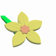A AI-generated app icon of a daffodil flower in azure color and aqua blue color and yellow color and coral color color scheme