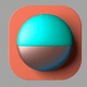 A AI-generated app icon of a semi-circle shape in peach puff , scarlet , seafoam green , alice blue color scheme