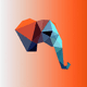 A AI-generated app icon of elephant in light coral , pastel blue , dark orange , jet black color scheme