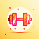 A AI-generated app icon of a dumbbell in crimson color and carnation pink color and unmellow yellow color and sunshine yellow color color scheme
