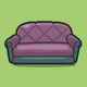 An app icon of  an image of a sofa with blush pink and crimson and lilac and olive green scheme color