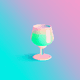 An app icon of  an image of a glass of cocktail with pastel yellow and blue violet and kelly green and light coral scheme color