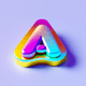 An app icon of  an image of a letter A with golden yellow and violet and mint and scarlet scheme color