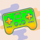 A AI-generated app icon of a joycon in olive color and orange-yellow color and spring green color and spring green color color scheme