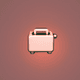 An app icon of  an image of a toaster with light pink and dark blue and periwinkle and light green scheme color