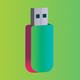 A AI-generated app icon of a flash drive in green color and bluish purple color and pinkish red color and pastel blue color color scheme