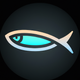 A AI-generated app icon of an anchovy in olive color and lemon chiffon color and navy blue color and indigo color color scheme