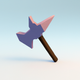 A AI-generated app icon of a battle axe in pastel purple color and dark brown color and bright green color and dark pink color color scheme