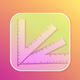 A AI-generated app icon of a ruler in salmon color and dandelion yellow color and lime color and purple color color scheme