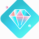 An app icon of  an image of a diamond shape with orchid and baby blue and mint blue and tan scheme color