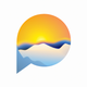 A Circular Speech Bubble Has A Calming Sunrise Mountain Inside app icon - ai app icon generator - app icon aesthetic - app icons