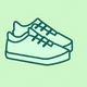 A AI-generated app icon of a pair of sneakers in light sea green , light green , eggplant , seafoam green color scheme