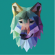 A AI-generated app icon of wolf in pastel green , dark blue , royal blue , periwinkle color scheme