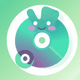 An app icon of  an image of dvds with emerald green and dark grey and teal and lavender blush scheme color