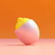 A AI-generated app icon of a lemon in bright orange , gold , light pink , slate grey color scheme
