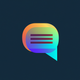 A AI-generated app icon of a stylized speech bubble  in ochre color and teal blue color and silver color and lime green color color scheme