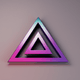 A AI-generated app icon of a hexagonal pyramid shape in cornflower , magenta , silver , khaki color scheme