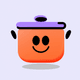 An app icon of  an image of a pot with orange red and very peri and pale violet red and light grey scheme color