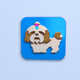 A AI-generated app icon of A Shih Tzu in rose red , navy blue , silver , light sky blue color scheme