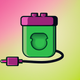 A AI-generated app icon of a charger in fuchsia color and forest green color and turbo color and olive color color scheme