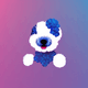 A AI-generated app icon of a bichon frise in neon blue , dark orchid color scheme