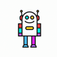 A AI-generated app icon of a friendly robot in nickel grey color and mauve color and violet color and cream color color scheme