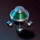A AI-generated app icon of the Galileo robotic space probe in blue green , red , dark grey , forest green color scheme