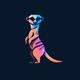 A AI-generated app icon of a meerkat in gray color and dark brown color and light blue color and bright pink color color scheme