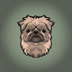 A AI-generated app icon of a brussels griffon in olive drab , mulberry color scheme