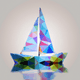 A AI-generated app icon of a boat in tan , thistle , pastel red , burgundy color scheme