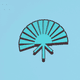 A AI-generated app icon of a Fan Brush in tiffany blue , baby blue , melon , silver color scheme